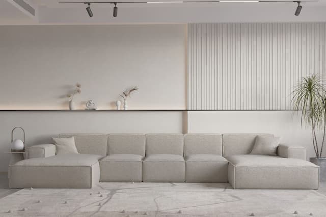 Wohnlandschaft U-Form CELES PREMIUM XL in Stoff Ascot Bukla Beige