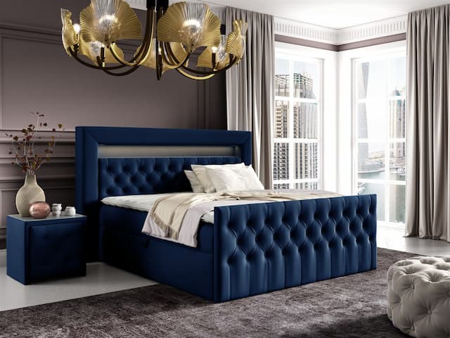 Boxspringbett Schlafzimmerbett ERNESTO Nr.2 180x200cm in Elisa Velvet Blau