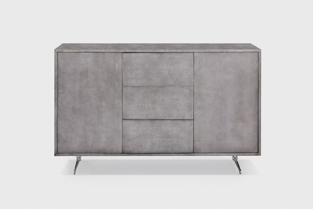 KAWOLA Sideboard GALA 2 Türen 3 Schubladen Kunstleder grau Fuß Edelstahl gebürstet