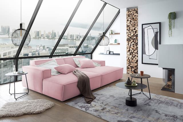KAWOLA Big Sofa SAMU Feincord rosa