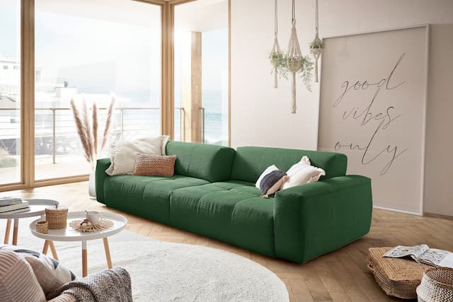 KAWOLA Big Sofa PALACE 3-Sitzer mit Sitztiefenverstellung Cord smaragd