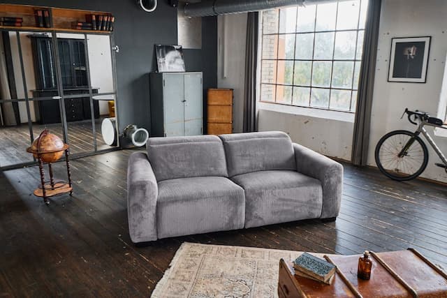 KAWOLA Sofa FINN 3-Sitzer mit Relaxfunktion Cord grau